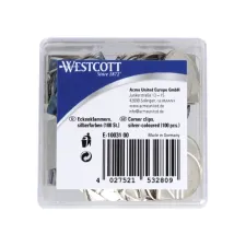 Hoekclips Westcott aluminium zilverkleurig doos à 100 stuks Hoekclips Westcott aluminium zilverkleurig doos à 100 stuks