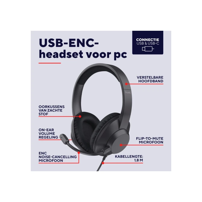 Hoofdtelefoon Trust Ayda Max USB-ENC Hoofdtelefoon Trust Ayda Max USB-ENC
