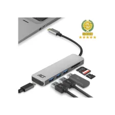 Hub ACT USB-C 3.0, 3x USB-A cardreader PD p-through Hub ACT USB-C 3.0, 3x USB-A cardreader PD p-through