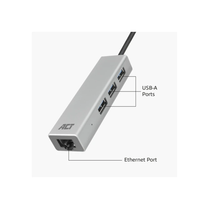 Hub ACT USB-C 3.0 3x USB-A Gigabit ethernet