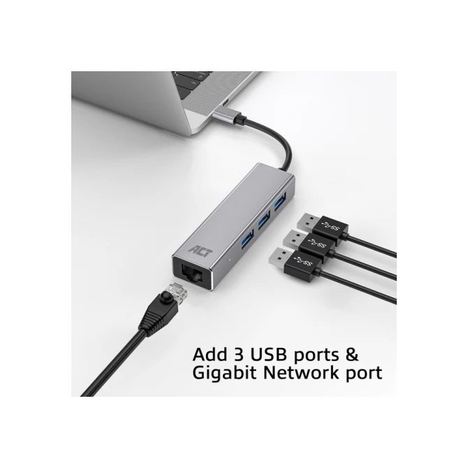 Hub ACT USB-C 3.0 3x USB-A Gigabit ethernet