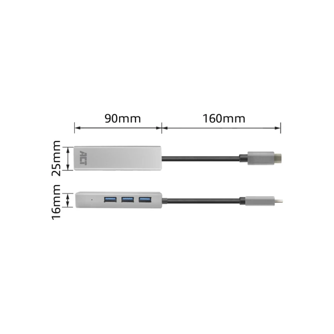 Hub ACT USB-C 3.0 3x USB-A Gigabit ethernet