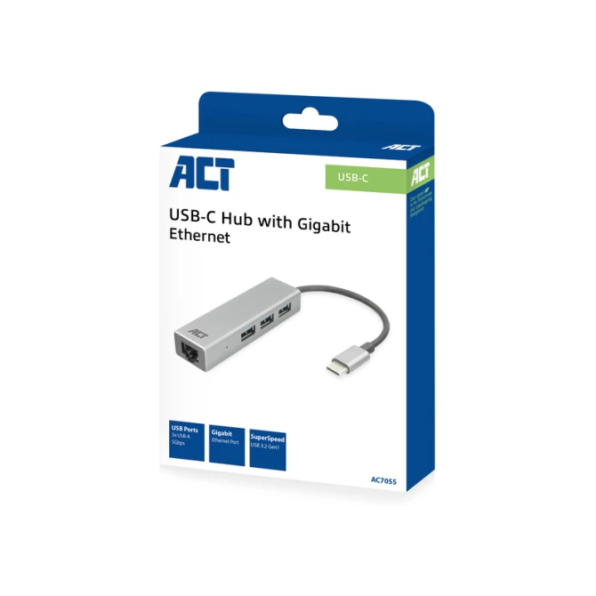 Hub ACT USB-C 3.0 3x USB-A Gigabit ethernet