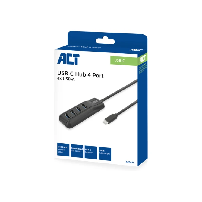Hub ACT USB-C 3.0 4 poorts USB-A