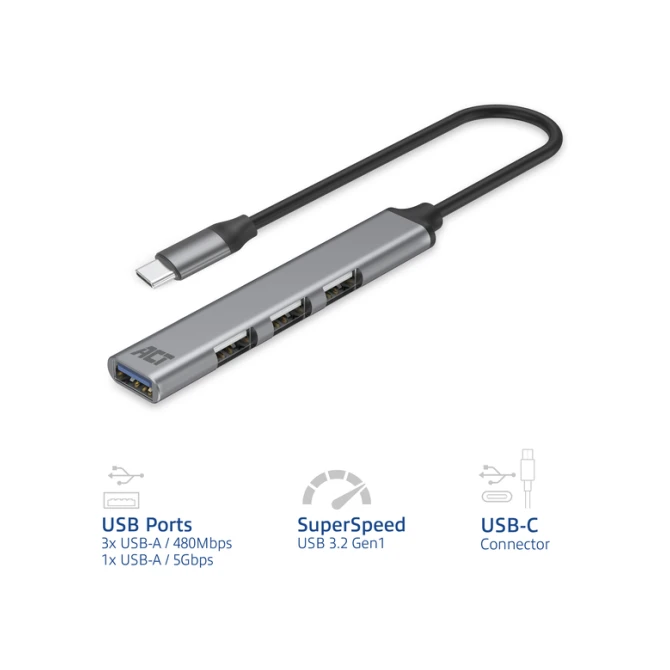 Hub ACT USB-C 3x USB-A 2.0 en 1x USB-A 3.0