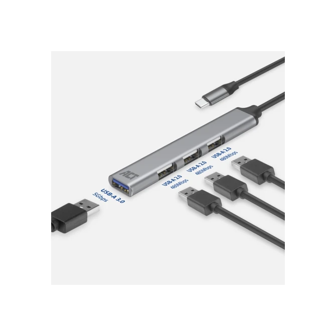 Hub ACT USB-C 3x USB-A 2.0 en 1x USB-A 3.0