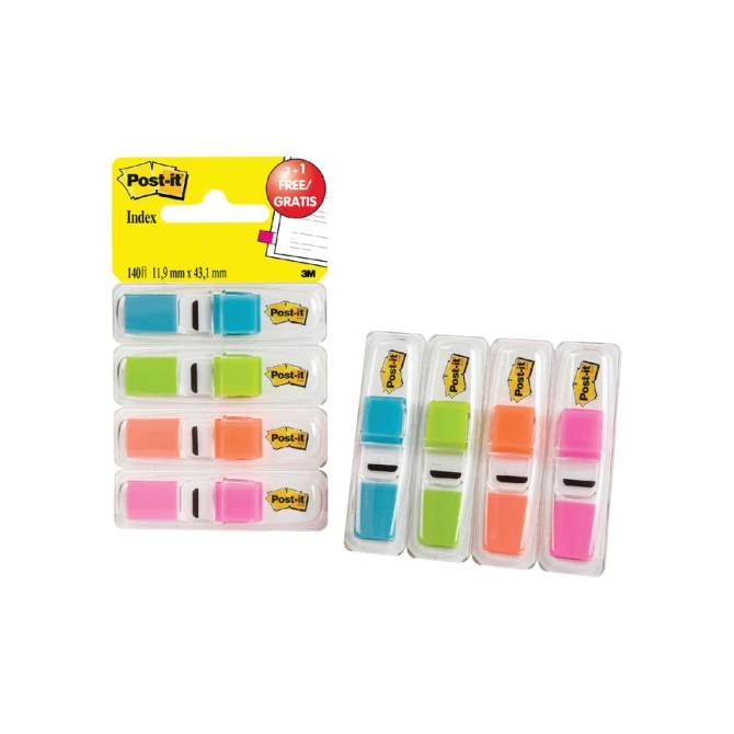 Indextabs Post-it 6834 11.9mmx43.1mm helder 3+1 gratis assorti 35 tabs per dispernser