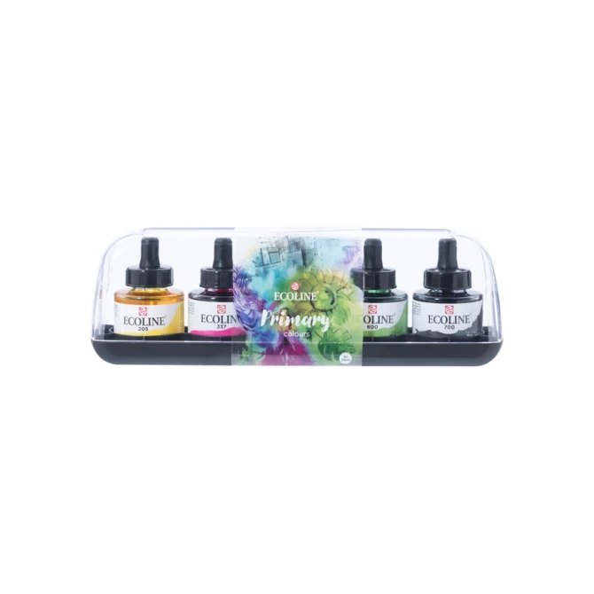 Inkt Talens Ecoline met pipet primary set à 5 ass