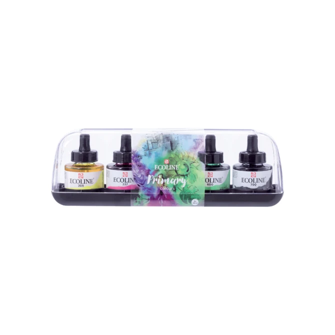 Inkt Talens Ecoline met pipet primary set à 5 ass