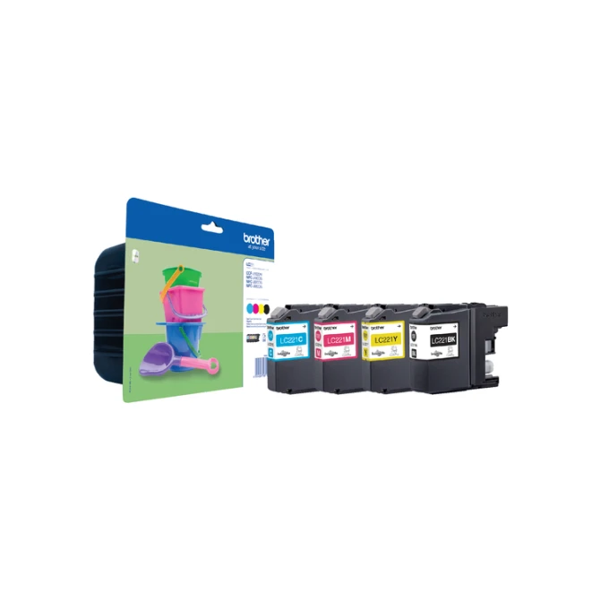 Inktcartridge Brother LC-221VALBP zwart + 3 kleuren