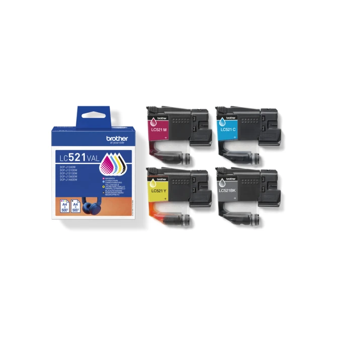 Inktcartridge Brother LC-521 zwart + 3 kleuren
