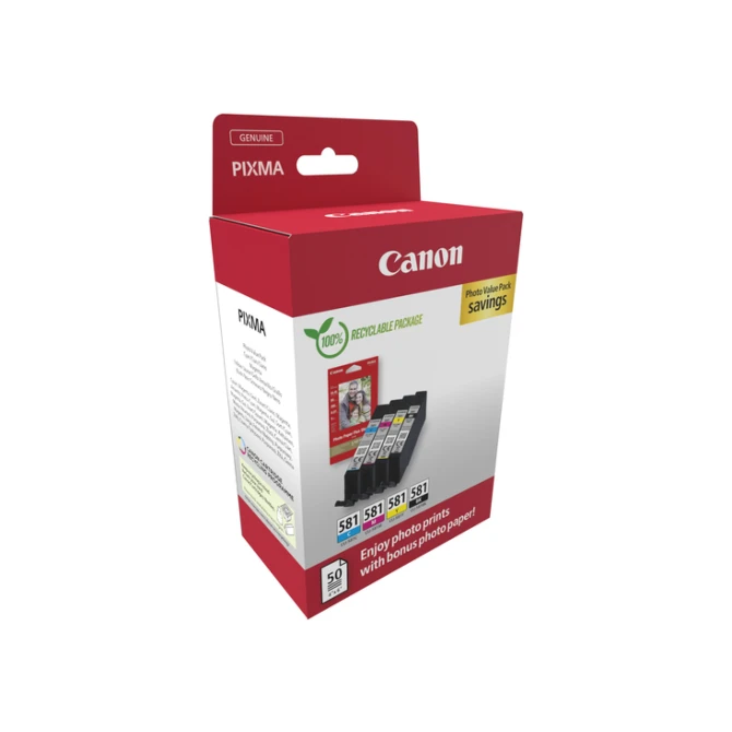 Inktcartridge Canon CLI-581 4 kleuren + papier