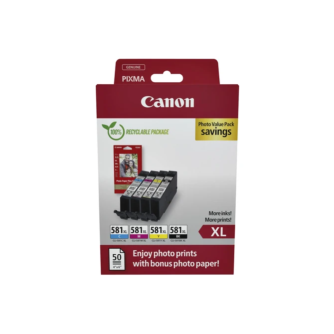 Inktcartridge Canon CLI-581XL 4 kleuren + papier