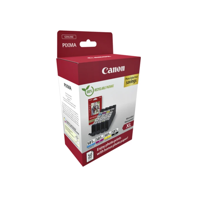 Inktcartridge Canon CLI-581XL 4 kleuren + papier