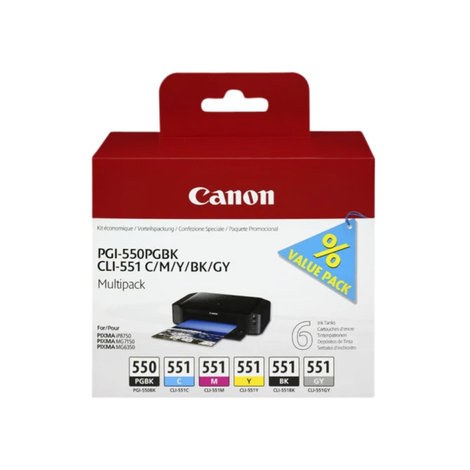 Inktcartridge Canon PGI-550 + CLI-551 zwart + 5 kleuren