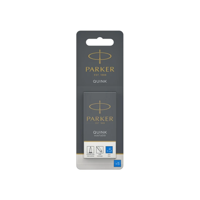 Inktpatroon Parker Quink uitwasbaar blauw blister à 5 stuks