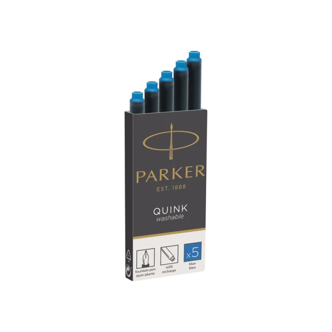 Inktpatroon Parker Quink uitwasbaar blauw blister à 5 stuks
