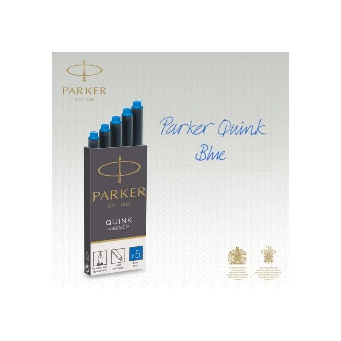 Inktpatroon Parker Quink uitwasbaar blauw blister à 5 stuks