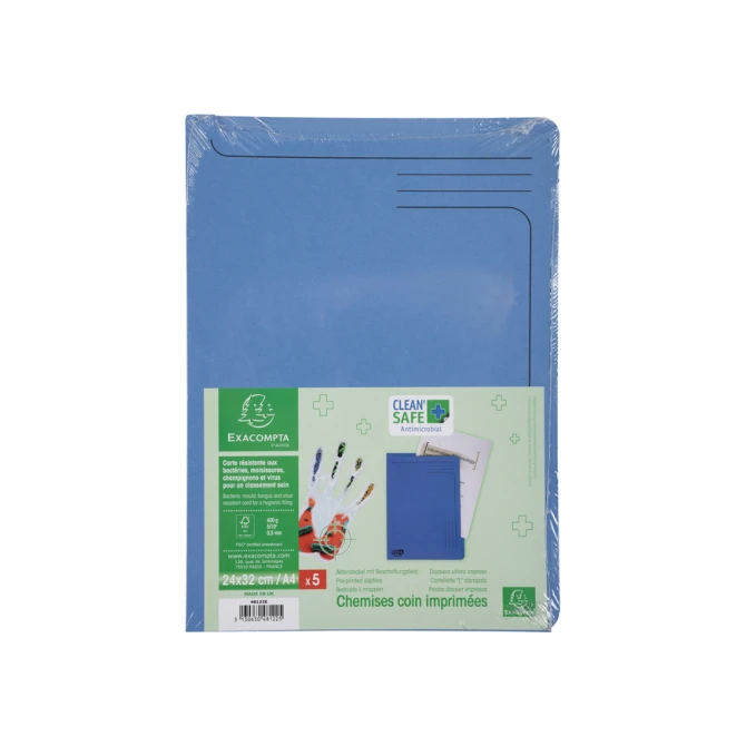 Insteekmap Exacompta L-model Clean'Safe bedrukt blauw 5 stuks
