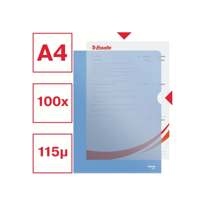 Insteekmap L-model Esselte standaard A4 0.11mm PP blauw 100 stuks