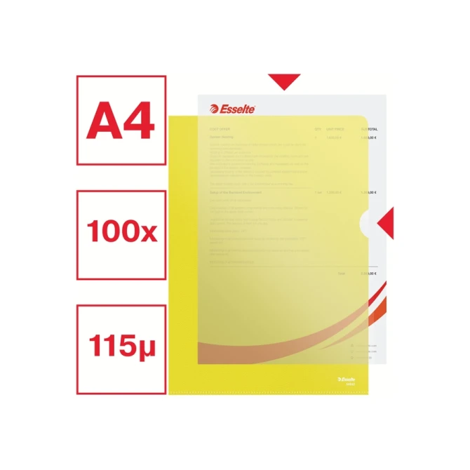 Insteekmap L-model Esselte standaard A4 0.11mm PP geel 100 stuks