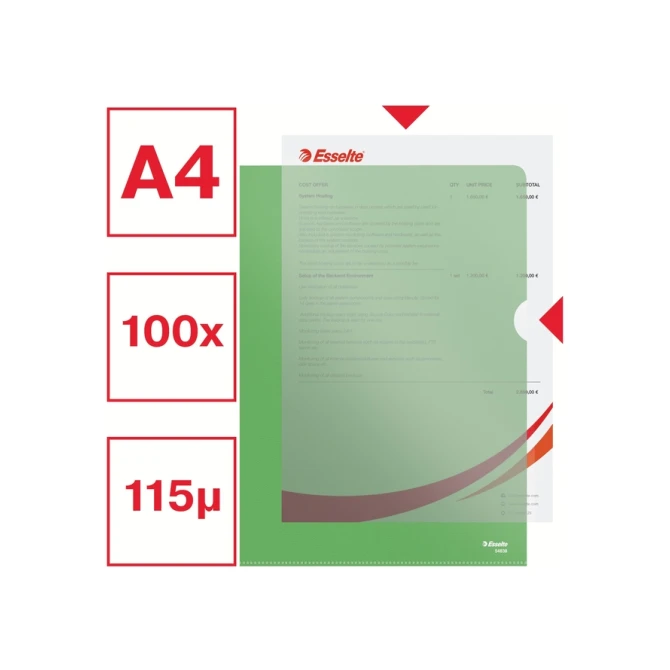 Insteekmap L-model Esselte standaard A4 0.11mm PP groen 100 stuks