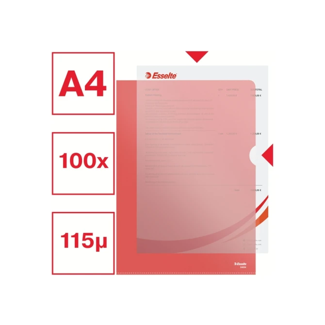 Insteekmap L-model Esselte standaard A4 0.11mm PP rood 100 stuks
