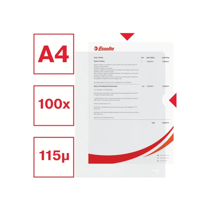 Insteekmap L-model Esselte standaard copy safe PP A4 transparant 100 stuks