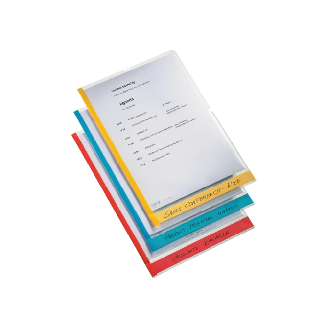 Insteekmap L-model Leitz premium A4 0.15mm PP gekleurde rand transparant 6 stuks