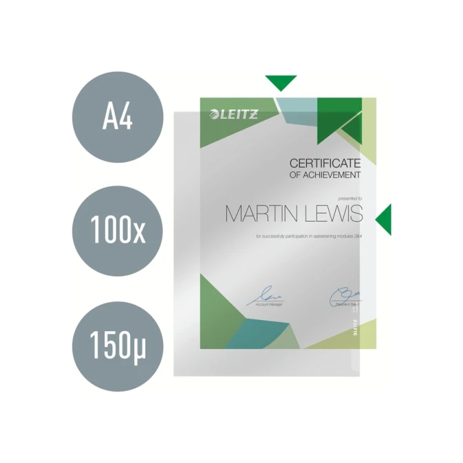 Insteekmap L-model Leitz Premium copy safe 0.15mm PVC A4 glashelder 100 stuks