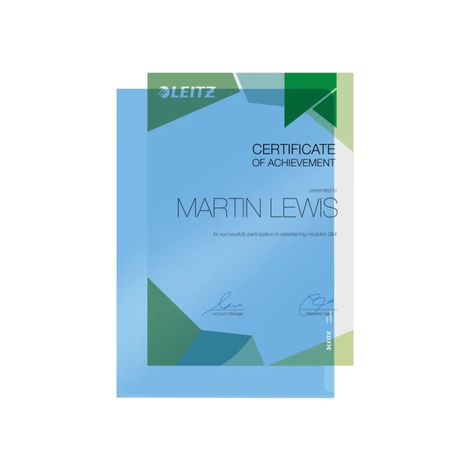 Insteekmap L-model Leitz Premium lasnaad copy safe 0.15mm PVC A4 blauw 100 stuks