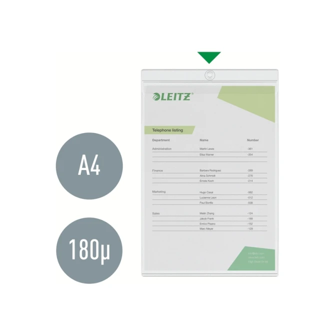 Insteekmap U-model Leitz Premium met ophangoog 0.20mm PVC A4 transparant 50 stuks