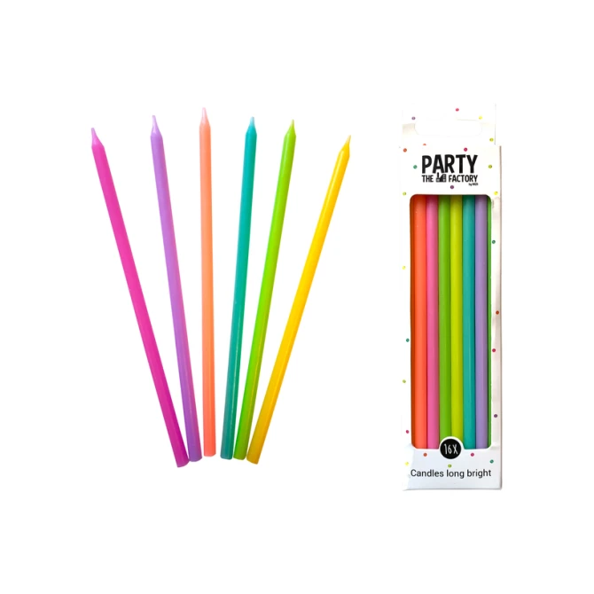 Kaarsjes Haza long bright 15cm 16 stuks assorti
