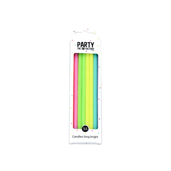 Kaarsjes Haza long bright 15cm 16 stuks assorti