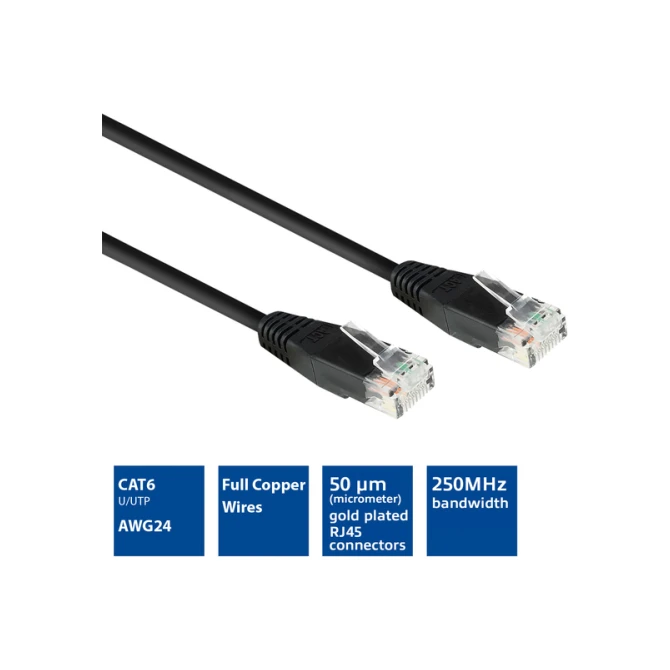 Kabel ACT CAT6 Network koper 0.9 meter zwart