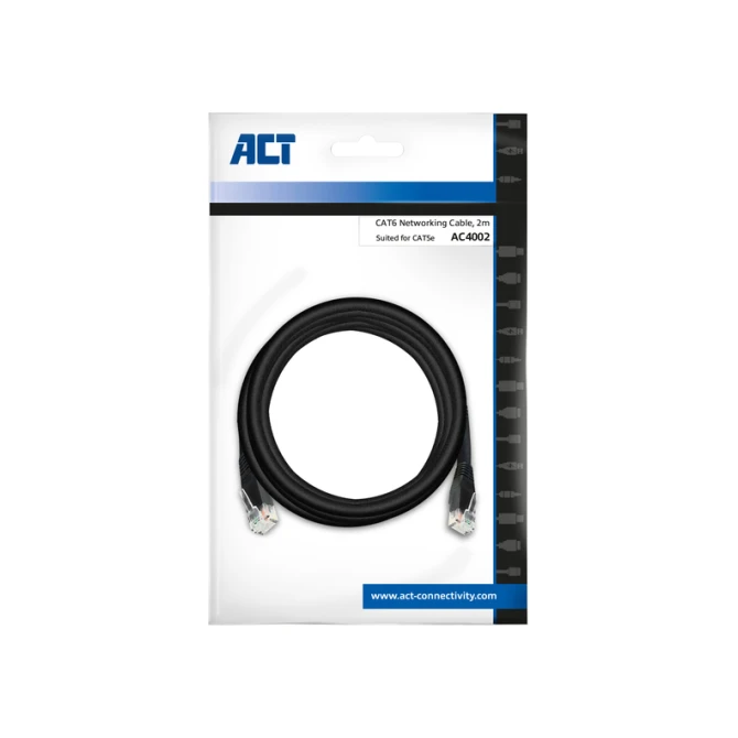 Kabel ACT CAT6 Network koper 2 meter zwart