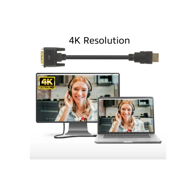 Kabel ACT HDMI DVI 18+1 pin M/M zwart 2 meter