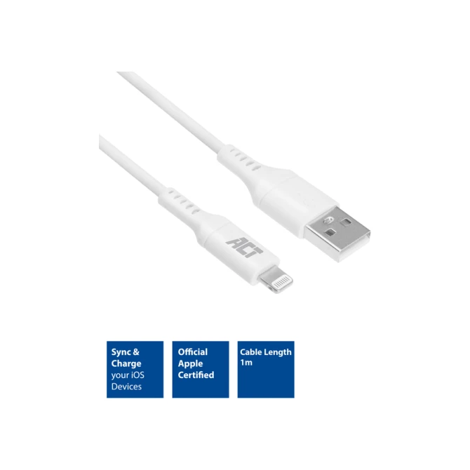 Kabel ACT USB 2.0 naar Lightning laad -en data 1 meter