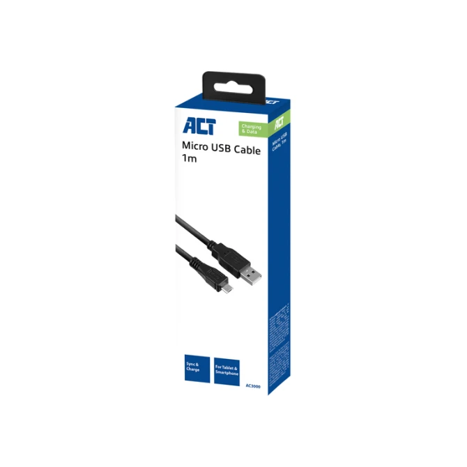 Kabel ACT USB 2.0 naar MicroB laad -en data 1 meter
