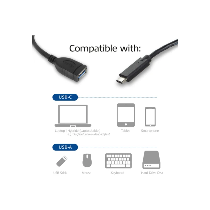 Kabel ACT USB 3.0 OTG USB-C male naar USB-A female