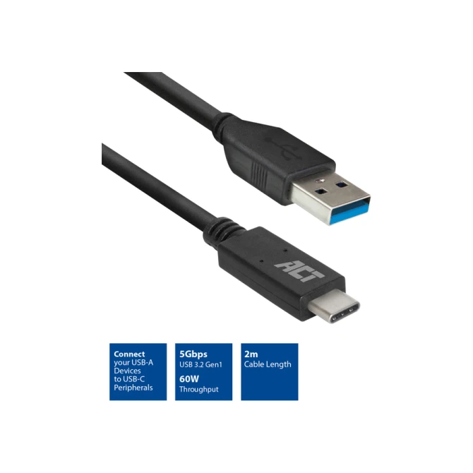 Kabel ACT USB A 3.2 naar USB-C 2 meter Kabel ACT USB A 3.2 naar USB-C 2 meter