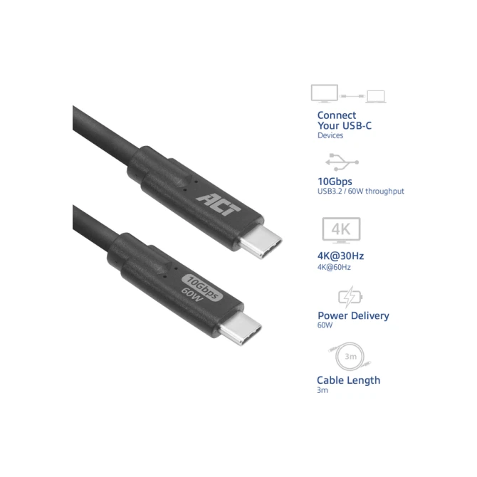 Kabel ACT USB-C 3.0 10Gbps 60W USB 3 meter
