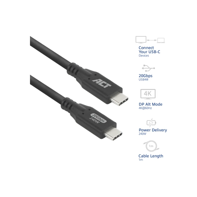 Kabel ACT USB-C 4.0 20Gbps 1m