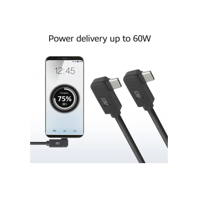 Kabel ACT USB-C hoek links/rechts 10Gbps 1m