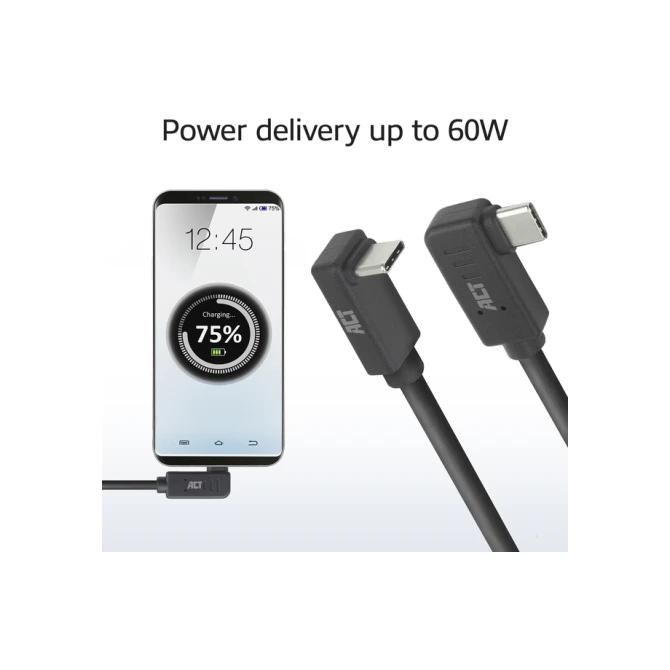 Kabel ACT USB-C hoek links/rechts USB-C hoek boven/beneden 10Gbps 2m