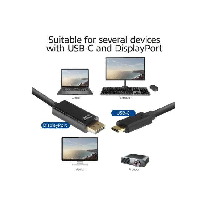 Kabel ACT USB-C naar Displayport 60Hz 2 meter