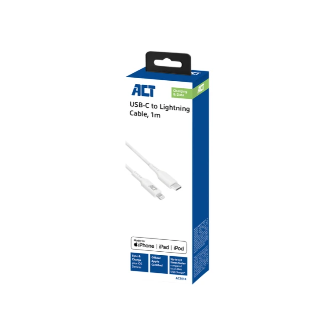 Kabel ACT USB-C naar Lightning laad -en data 1 meter Kabel ACT USB-C naar Lightning laad -en data 1 meter
