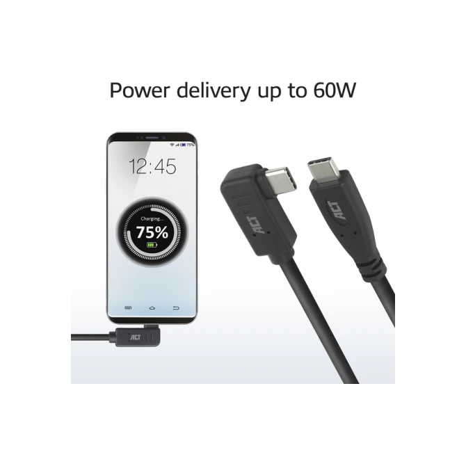 Kabel ACT USB-C standaard naar USB-C hoek 10Gbps 2m