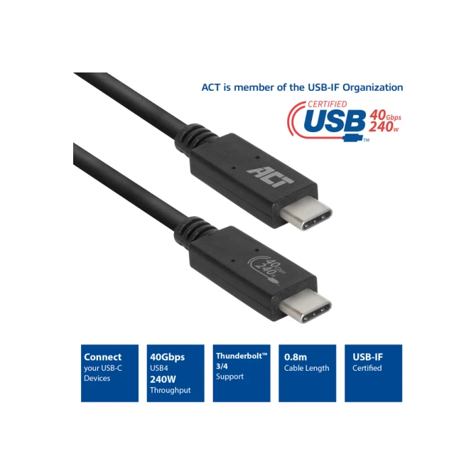 Kabel ACT USB4 40Gbps USB-C USB-IF