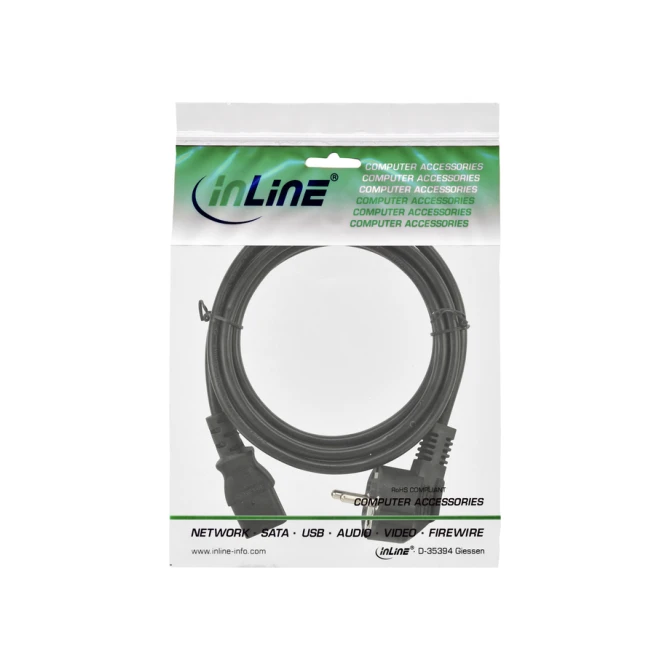 Kabel inLine STROOM C13 recht - CEE7/7 haaks 1,8 meter zwart